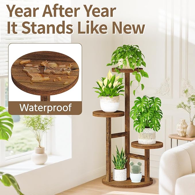 LASZOLA Black 3 Tiered Wooden Plant Stand Indoor with Heavy Duty Planter, Large Multiple Level Vertical Flower Rack for Narrow Corner, Sturdy Rustic Shelving Organizer Holder for Modern House Bathroom