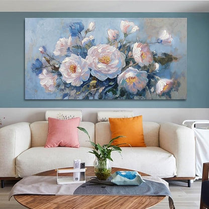 Enartly Flower Wall Art Pink Large Living Room Bedroom Wall Decor Canvas Floral Painting Bloosom Picture Textured Retro Artwork Framed for Bathroom Kitchen Spa Home Office Wall Decoration, 40"x20"