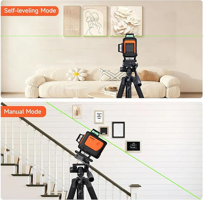 4D Laser Level with Tripod : Dual Batteries Laser Level 360 Self Leveling Green Hard Toolbox for Construction Floor Tiling Ceiling, Class Ⅱ, Y4-360G-KIT