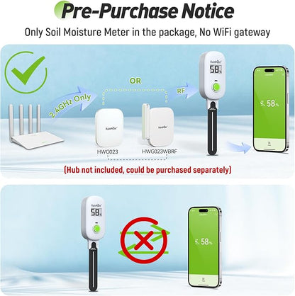 RAINPOINT Smart Digital Wireless Plant Moisture Meter Houseplant Indoor,WiFi Hub Needed,Capacitive Probe,Leave-in Soil Hygrometer Sensor,Real-time Monitor Outdoor Greenhouse Gardening(Two-Pack Set)
