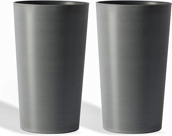 Set of 2 Tall Planters 22", Large Planters for Outdoor Indoor Plant Pots with Wire Drawing Process, Containers Large Decorative Tree Planter Front Porch Patio, Grey