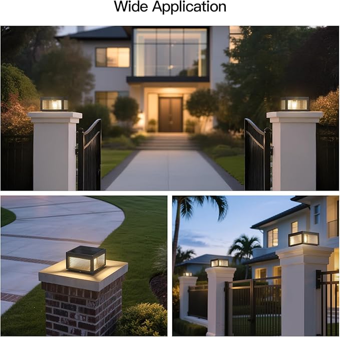 Solar Post Lights 9.84" Outdoor Pillar Lamp, Modern Column Cap Light IP54 Waterproof Led Fence Deck Gate Lantern Patio Landscape Lighting for Outside Yard Garden Entrance Driveway Decor