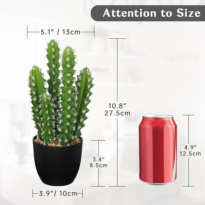 Artificial Cactus Plants 10.8" Small Faux Cactus Plants Indoor Fake Desert Cacti Succulents Plants Artificial Plant Indoor with Pot Cactus Decorations for Home Decor Office Desk Tabletop Shelf
