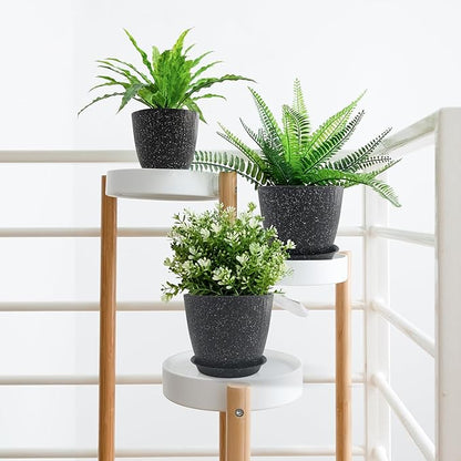 8/7/6 inch Plant Pots, 3 Pack Flower Pots for Outdoor Indoor Garden Plants, Large Planters with Multi Mesh Drainage Holes and Saucer (Speckled Black, 8"+7"+6")