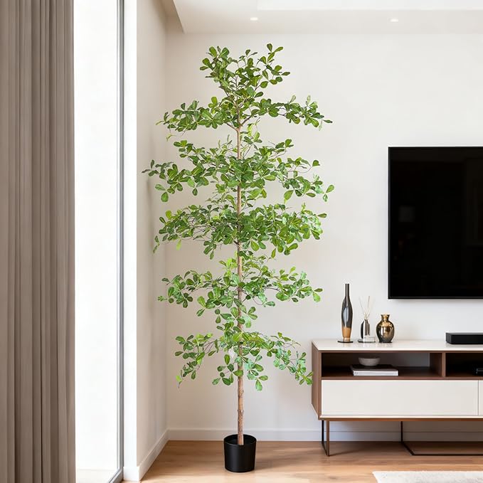 Artificial Black Olive Tree, 8FT Tall Big Leaf Faux Shady Lady Tree with Potted, Fake Olive Tree for Home Decor Indoor