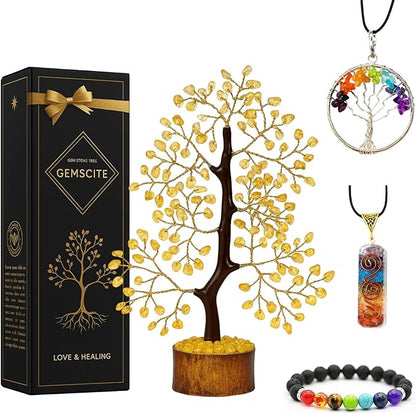 Citrine Crystal Tree with Golden Wire – Handmade Feng Shui Gemstone Bonsai for Wealth & Positivity