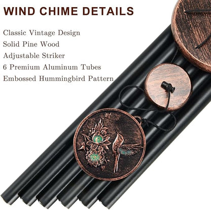 Wind Chimes for Outside, Vintage Hummingbird Deep Tone Wind Chime Outdoor Clearance, Patio Porch Balcony Decoration, Garden Hanging Decor Gifts for Women Mom Grandma (34" Hummingbird)