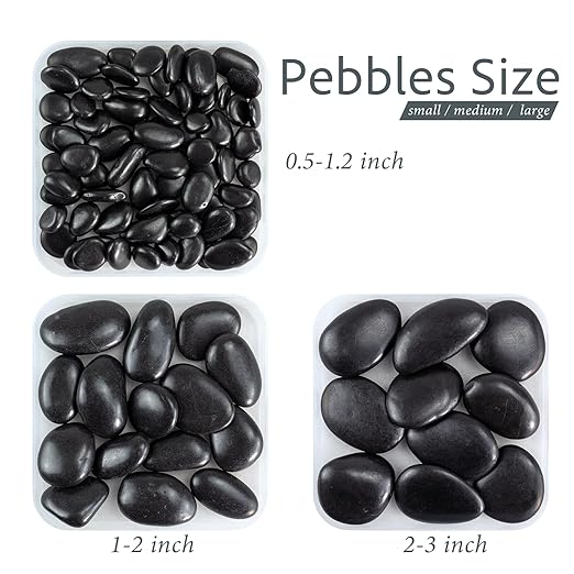 Pebbles for Indoor Plants, 2lbs Black Pebbles 0.5-1.2 Inch Decorative River Rocks for Planters, High Polished Stones for Vase Filler Fish Tank Landscaping Garden