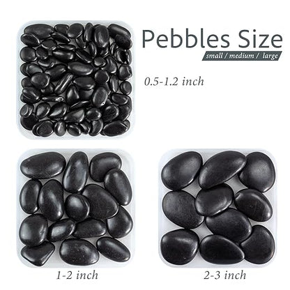 Pebbles for Indoor Plants, 2lbs Black River Rocks 1-2 Inch Decorative Pebbles for Planters, High Polished Stones for Vase Filler Fish Tank Landscaping Garden