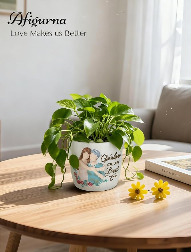 Gardening Gift for Grandma: 5.3in Hand-Painted 3D Art Planter - Great Grandma Birthday Gifts from Granddaughter - Meaningful Gigi Present for Grandmother Christmas Mothers Valentines Day