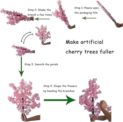 Artificial Cherry Blossom Tree 8.2Ft, Pink Silk Flowers with Solid Wood Trunk for Home & Garden Decor