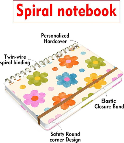 Spiral Journal Notebook for Women, Hardcover A5 College Ruled Notebook, 120 Pages, Thick Paper, Cute Lined Journal for School, Office & Work, 6 x 8.4 in(Cute Colorful Flower)