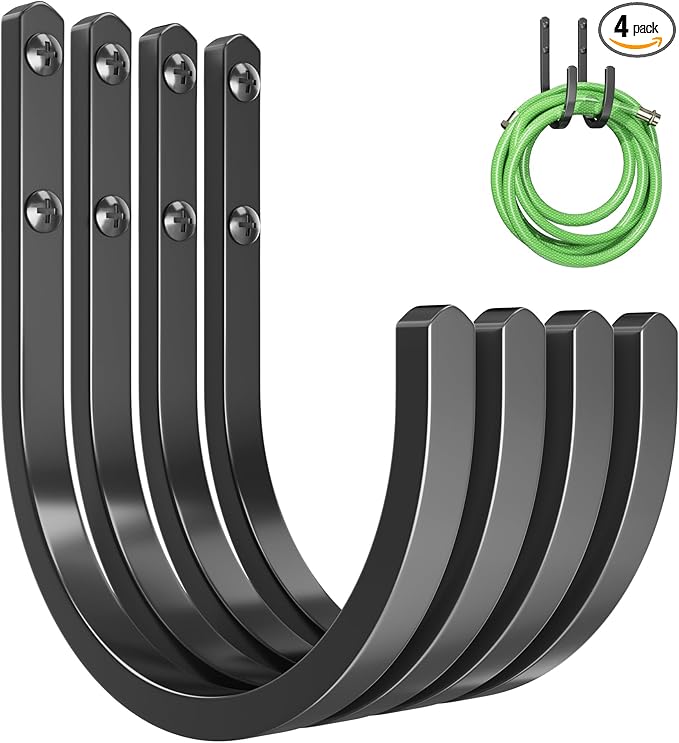 Garden Hose Holder Wall Mount - Aluminum Hose Hanger for Outside, Durable Wall-Mounted Hose Holder for Garden & Outdoor Use（4 Hooks）