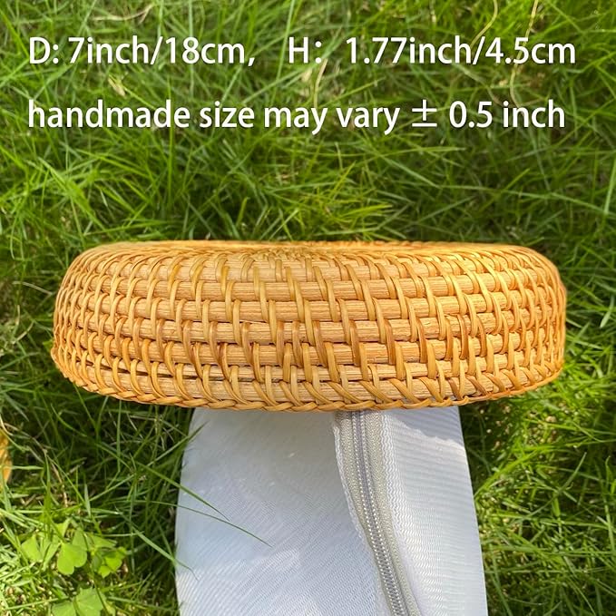 Small Round Display Basket for Entryway Hand Woven Wicker Rattan healthy environmental Vine Storage Organizer Cane Decorative Tray for Keys Wallet Phone remote control Fruit Candy Cake Food (2pcs)
