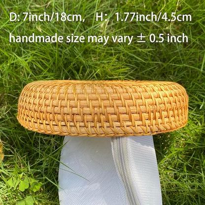 Small Round Display Basket for Entryway Hand Woven Wicker Rattan healthy environmental Vine Storage Organizer Cane Decorative Tray for Keys Wallet Phone remote control Fruit Candy Cake Food (2pcs)