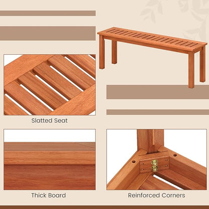 HAPPYGRILL Outdoor Solid Wood Bench, Backless Dining Bench with Slatted Seat, 2-Person Garden Seat for Patio, Porch, Backyard, Poolside, 705 LBS Weight Capacity (1)