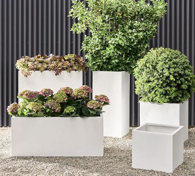 Modern Ceramic Planter - Stylish Home Decor Indoor/Outdoor Plant Pot - 20 Inch Square White Planter - Perfect for Home, Balcony, Deck, Patio or office - Great for Succulents Flowers and Herbs