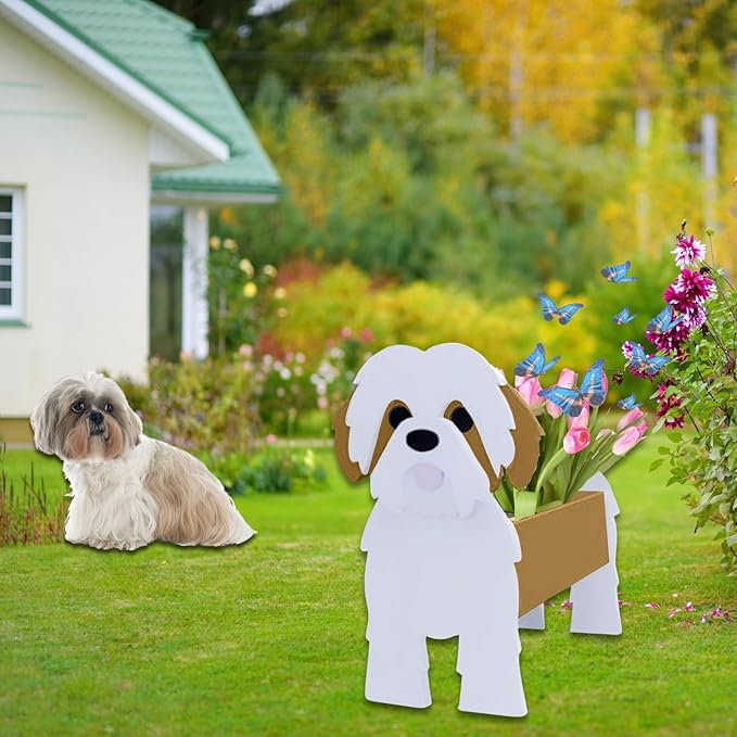 Brown Shih Tzu Dog Planter Plant Pots,Cute Dog Flower Planter,Gifts for Pet Lovers,Unique Animal Plant Pots,Office,Indoor Outdoor Garden Decor(9.45in*8.98 * 13.5in)