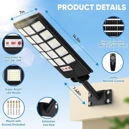 Brightever Solar Street Lights Outdoor, 25000LM 8500K Waterproof Motion Sensor Solar Powered Flood Lights with Remote Control, Dusk to Dawn Parking Lot Lights t for Outside,Yard, Garden, 4-Pack