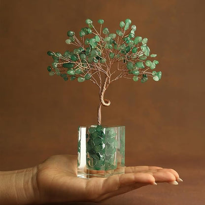 Green Aventurine Crystal Tree Green Healing Crystals Stones Bonsai Money Tree, Home Office Table Desk Living Room Decor for Wealth Good Luck Positive Energy