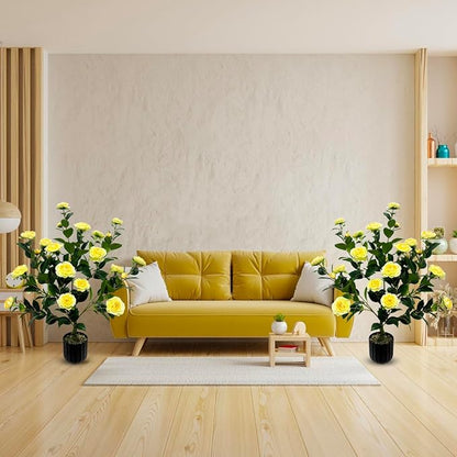 WAYNHUI Tall Artificial 2Pack Yellow Camellia Tree Potted Bushes UV Resistant Potted Plants for Indoor Outdoor Home Garden (2Pack Yellow Camellia Tree), xyc-2