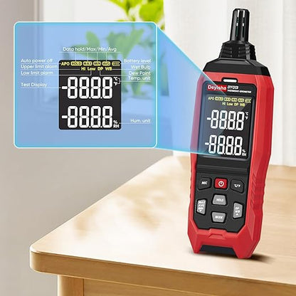 Industry Temperature Humidity Meter High Precision and High Rate Hygrometer with Ambient, Relative Humidity, Dew Point, Wet Bulb Thermometer, Min/Max Hold ±1°F and ±3% RH, 8000 Data Records