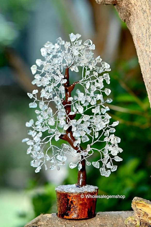 Clear Quartz Silver Wire Artificial Gemstone Tree – Handcrafted Crystal Healing Décor for Home & Office