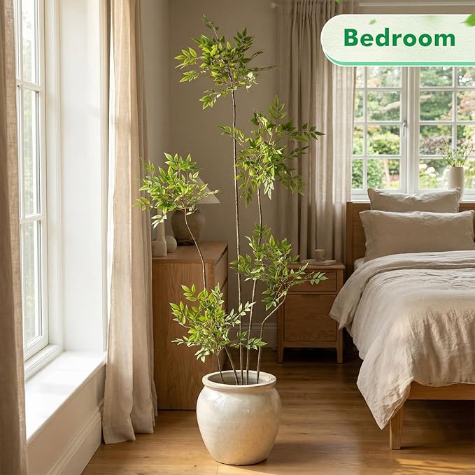 Giegxin 7ft Faux Bamboo Tree Indoor Artificial Nandina Tree Realistic Large Fake Plants Potted Planter Tall Foliage Floor Plant for Home Office Corner Room Decor Greenery Housewarming Gift