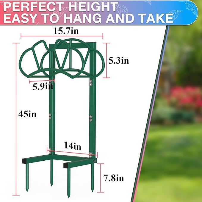 New Garden Hose Holder, Super Stable Water Hose Holders Stand Holds 160-Feet Hose, Detachable Freestanding Hose Storage Hanger Rack for Outside Yard Lawn Farm, Green