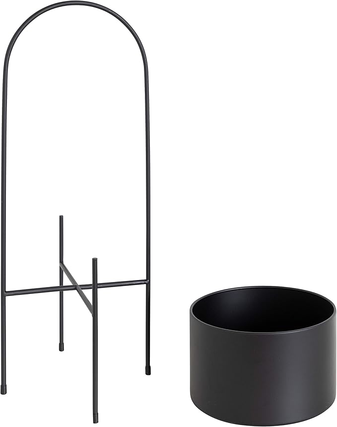 Kate and Laurel Peeto Modern Planter Set, Set of 2, Black, Decorative Freestanding Planters for Indoor Plants