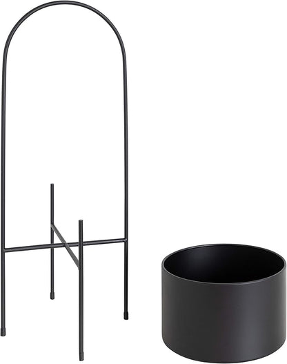 Kate and Laurel Peeto Modern Planter Set, Set of 2, Black, Decorative Freestanding Planters for Indoor Plants