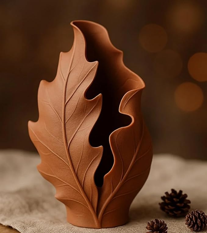 3D Printed Leaf Planter Vase (Brown, 10x6x5)