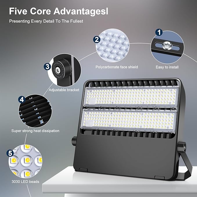 LED Stadium Lights Fixture, Extremely Bright 36000 Lumen Outdoor Stadium Flood Light, IP65 Waterproof 240W Commercial Exterior Arena Lighting with 5000K Wide Angle and Heavy Duty