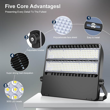 LED 240 Watt Stadium Lights Fixture, Outdoor Super Bright 36000 Lumen Stadium Flood Light, 5000K 120° Wider Lighting Angle Yoke Mount Commercial Arena Lights 110Volt-277Volt (3 Pack)