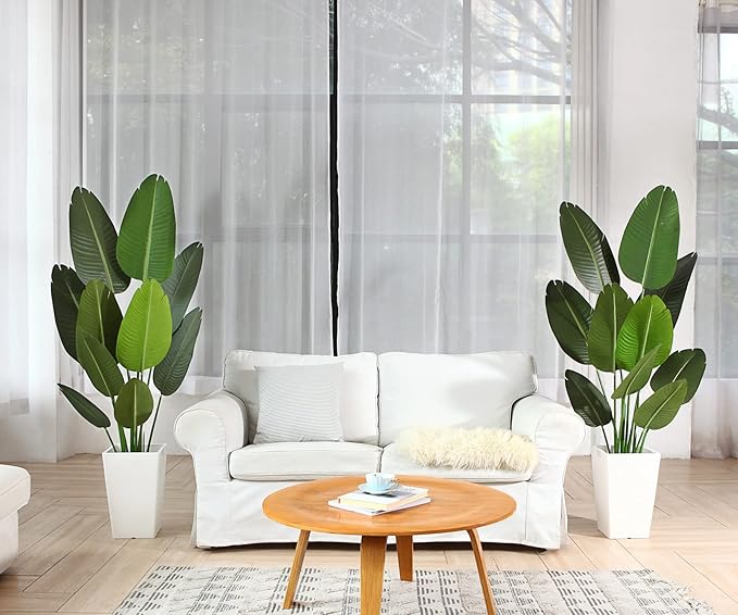 Fopamtri Artificial Bird of Paradise Plant Fake Tropical Palm Tree for Indoor Outdoor, Perfect Faux Plants for Home Garden Office Store Decoration, 5 Feet-2 Pack