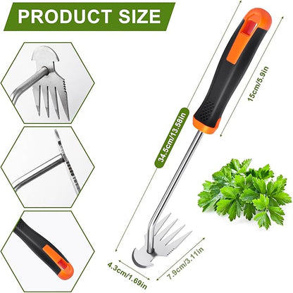 Hand Weeder Tool, Rubber Handle Manual Weeder Puller Tool, Uprooting Weeding Tools, Crack Weeder Crevice, 4 Teeth Weeding Tool, Planting and Weeding for Garden, Patio, Backyard Farm