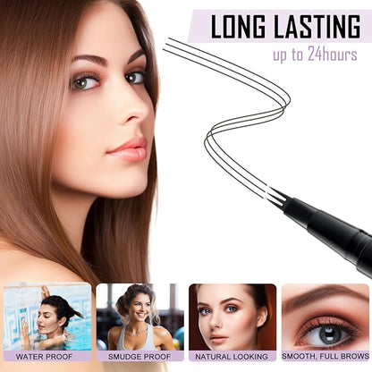LAVONE Eyebrow Pencil, 2-In-1 Waterproof Eyebrow Pen, with 3 Tip Microblading Eyebrow Pen and Ultra-Precise Brow Pencil, Dual-ended Eyebrow Brush, for Eyebrow Makeup - Dark Grey