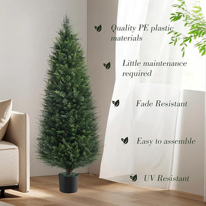 Two 6ft Artificial Plants Topairy Faux Cedar Trees for Outdoor Planters, 72IN Tall Fake Pine Bushes UV Resistant Large Potted Shrubs for Front Porch Décor