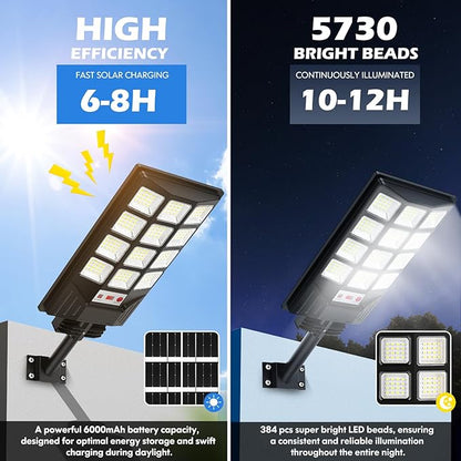 Solar Street Lights Outdoor, Waterproof Motion Sensor Solar Powered Lights with Remote Control, 20000LM 6500K Dusk to Dawn Parking Lot Flood Light with 192 LED Beads for Outside, Garage, Yard, 1-Pack