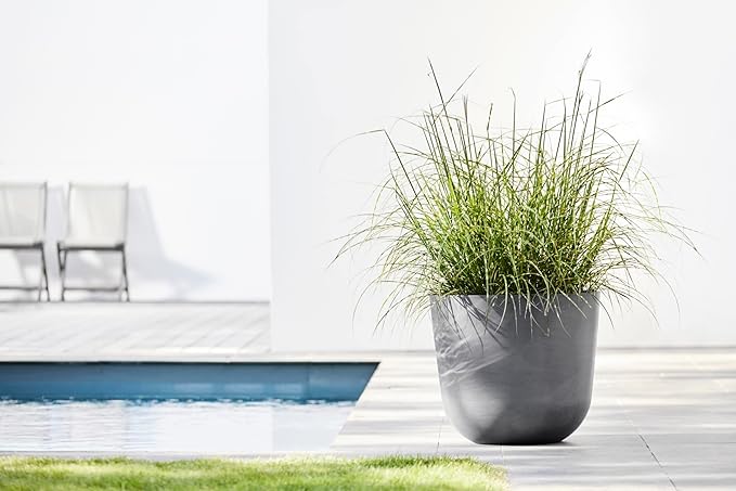 Ecopots Oslo Durable Modern Round Indoor/Outdoor Recycled-Based Composite Flower Pot Planter, Grey, 17.75"
