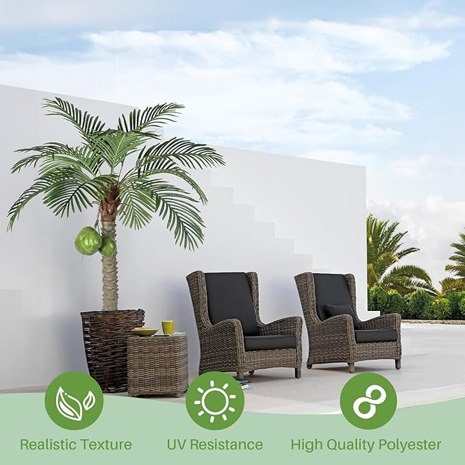 Artificial Phoenix Palm Tree with Coconut Fruit Outdoor Indoor Decor Large Faux Coconut Silk Palm Tree Tropical Fake Tree Large Faux Sago Palm Plant for Home Yard Outside (5 FT)