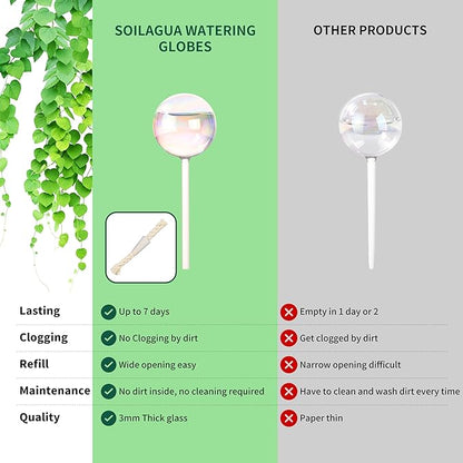 6.4 oz Medium Plant Self Watering Globes, Light Iridescent Glass Water Bulb for Indoor Plants Vacation Use, Automatic Plant Waterer, Watering Spikes Stakes, Perfect Gardening Gifts, 2 Pack