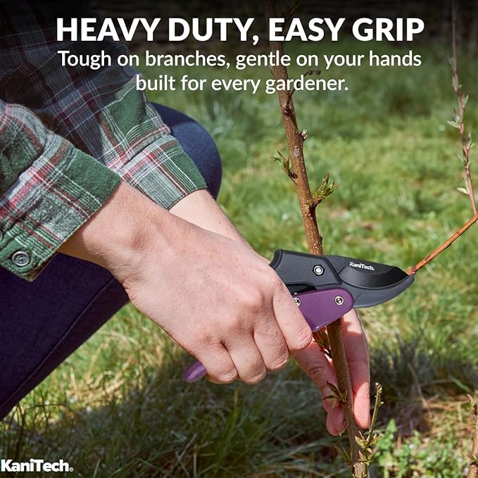 Pruning Shears for Gardening with Gloves - Heavy Duty Garden Shears, Aluminum Hand Pruners with TPR Grip Handle, 8 inch 3.55mm Thick Blade - for Branches, Flowers & Plants (Purple)