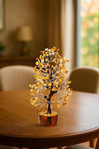 Yellow Aventurine Crystal Tree with Silver Wire – Handmade Feng Shui Gemstone Bonsai for Home Decor & Positive Energy