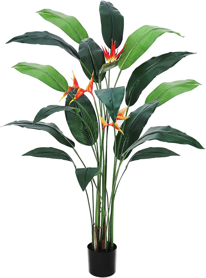 Artificial Bird of Paradise Tree 7 ft(84 in) Fake Palm Tree for Indoor Outdoor Modern Decor Faux Plants for Home Office Perfect Housewarming Gift with 17 Trunks Faux Leaves and 3 Flowers 1 Pack