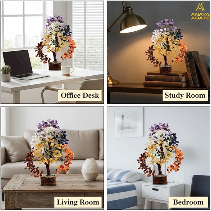Crystal Tree of Life 7 Chakra Healing Crystals Trees for Home Decor, Office Desk Decor, Boho Decor, Handmade Bonsai Trees for Positive Energy, Money, Good Luck Birthday Gifts for Women, Mom, Sister
