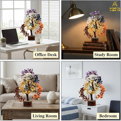 Crystal Tree of Life 7 Chakra Healing Crystals Trees for Home Decor, Office Desk Decor, Boho Decor, Handmade Bonsai Trees for Positive Energy, Money, Good Luck Birthday Gifts for Women, Mom, Sister