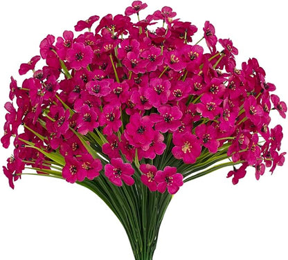 15 Bundles Artificial Flowers UV Resistant Outdoor Plants No Fade Faux Plastic Shrubs Fake Silk Flowers Window Box Garden Porch Home Decoration(Fuchsia)