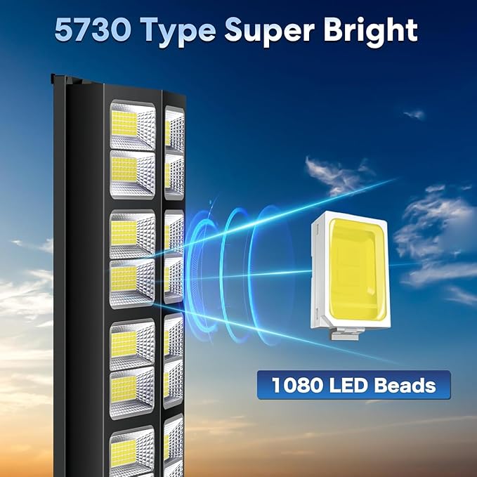 8000W Solar Street Lights Outdoor Waterproof, Dusk to Dawn Solar Lights Outdoor with Motion Sensor and Remote Control for Yard, Parking Lot, Garage, Street, 1 Pack