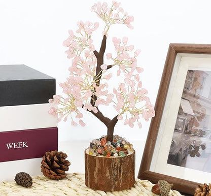DUQGUHO Rose Quartz Crystal Tree - Cherry Blossom Pink Crystal Decor for Positive Energy, Meditation, Office - Good Luck Gifts for Women & Mom